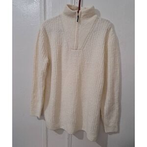 Ll bean womens large BOUCLE TEDDY sweater Ivory wool nylon mock neck teddy